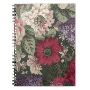 Ouderwetse rode roze blauwe witte bloemen schilder notitieboek