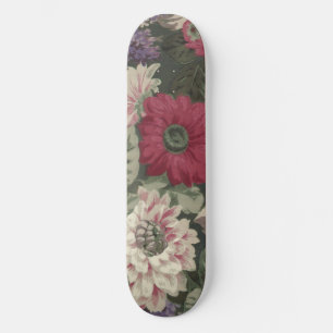 Ouderwetse rode roze blauwe witte bloemen schilder skateboard