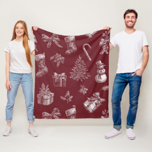 Ouderwetse rode toile Kerstmis met sokken (2) Fleece Deken