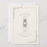 Ouderwetse roestige lantaarn groene trouwdag save