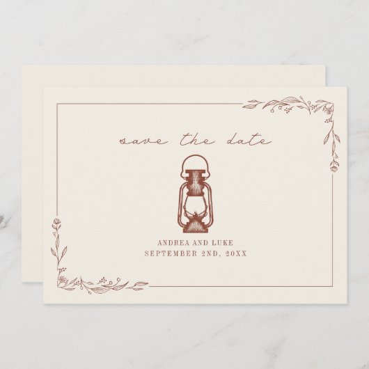 Ouderwetse roestige lantaarn terracotta Trouw Save Save The Date (Voorkant / Achterkant)