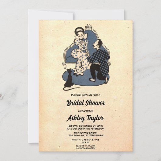 Ouderwetse romantische koppel retro bruidsfeest kaart (Voorkant)