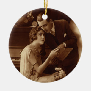 Ouderwetse romantische muziek, liefde- en romantie keramisch ornament