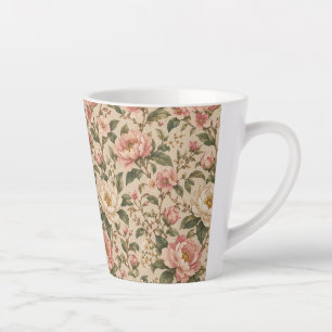 Ouderwetse Romantische Pioen & Rozen Tuin Patroon Latte Mok