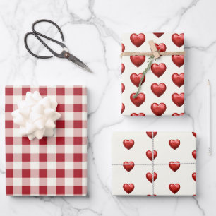Ouderwetse rood en crème gingham met harten inpakpapier vel