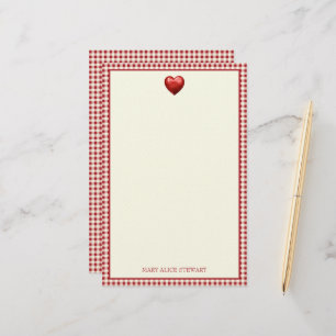 Ouderwetse rood en crèmekleurige geruite stof met  briefpapier