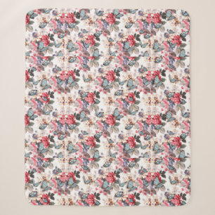 Ouderwetse roze bloem blauwe vlinder patroon sherpa deken
