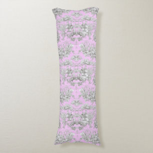 Ouderwetse roze bloemen toile de jouy Bruidsdouche Lichaamskussen