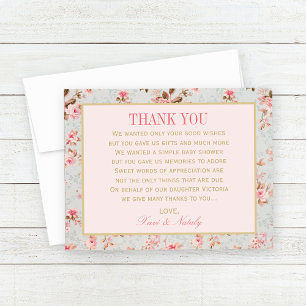 Ouderwetse Roze Bloementuin Baby Shower Bedankkaart