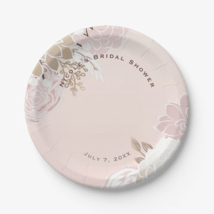 Ouderwetse Roze & Gouden Rustieke Bloemen Bruiloft Papieren Bordje