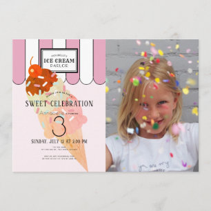 Ouderwetse roze ijssalon foto verjaardag kaart