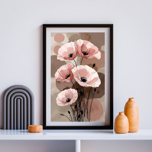 Ouderwetse Roze Klaproos Boeket Foto Afdruk