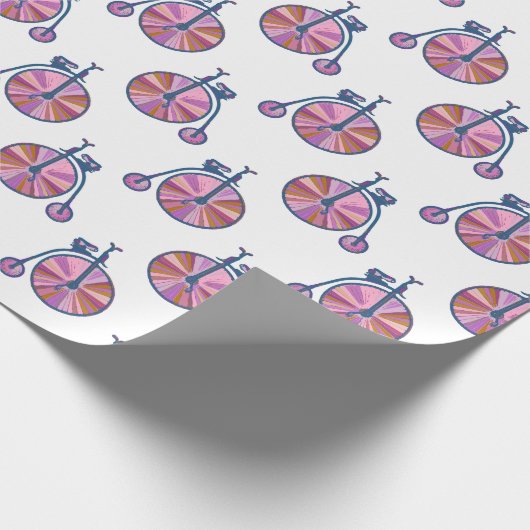  ouderwetse roze Penny Farthing Pattern Cadeaupapier (Hoek)