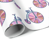  ouderwetse roze Penny Farthing Pattern Cadeaupapier (Rol Hoek)