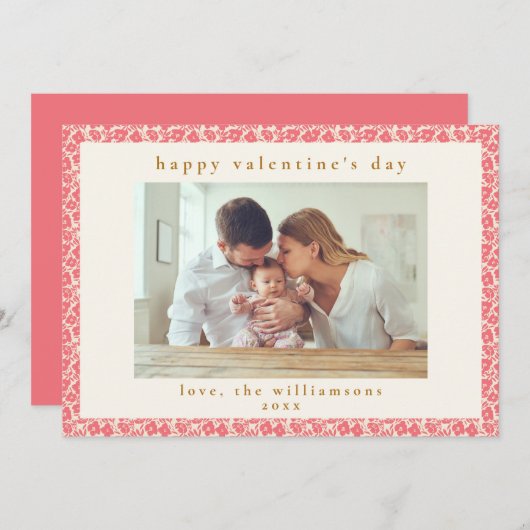 Ouderwetse Roze Rood Bloem Foto Valentijnsdag Feestdagenkaart (Voorkant / Achterkant)