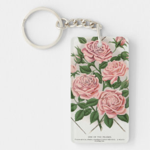 Ouderwetse Roze Roos Botanische Cottagecore Kunst Sleutelhanger