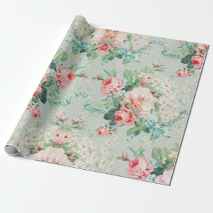 Ouderwetse Roze Roos Shabby Chic Bloempatroon Cadeaupapier