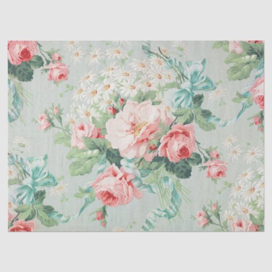 Ouderwetse Roze Roos Shabby Chic Bloempatroon Tissuepapier (Voorkant)