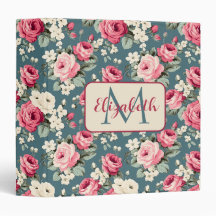 Ouderwetse roze rozen op diepblauw monogram