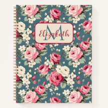 Ouderwetse Roze Rozen op Diepblauw Monogram
