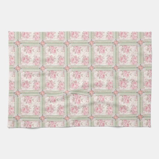 Ouderwetse Roze Rozen Patchwork Theedoek (Horizontaal)