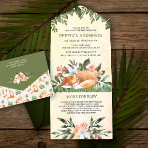 Ouderwetse Rustieke Bos Slaande Vos Baby Shower All In One Uitnodiging