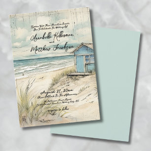 Ouderwetse Rustieke Elegante Kust Strand Bruiloft Kaart
