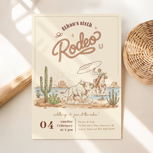 Ouderwetse Rustieke Gingham Cowboy Rodeo 6e Verjaa Kaart