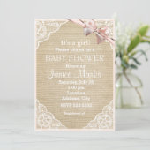 Ouderwetse Rustieke Jute Kant Baby Shower Uitnodig Kaart (Staand voorkant)
