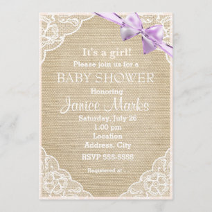 Ouderwetse Rustieke Jute Kant Baby Shower Uitnodig Kaart