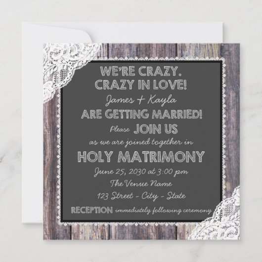 Ouderwetse rustieke krijtbord bruiloft kaart (Voorkant)