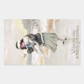 Ouderwetse schaatser Vintage Kerstmis Rechthoekige Sticker