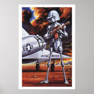 Ouderwetse Sciencefiction Militair Robot Soldaten Poster