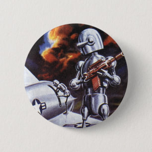 Ouderwetse Sciencefiction Militair Robot Soldaten Ronde Button 5,7 Cm