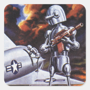 Ouderwetse Sciencefiction Militair Robot Soldaten Vierkante Sticker