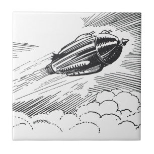 Ouderwetse sciencefiction-ruimteschip-raket in wol tegeltje