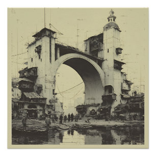 Ouderwetse Sepia Boogbrug Rivermarkt Perfect Poster