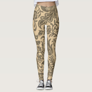 Ouderwetse Sepia Tane Bloemige Botanische Patroon Leggings