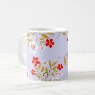 Ouderwetse stijl mooie rode bloemen op een blauwe koffiemok