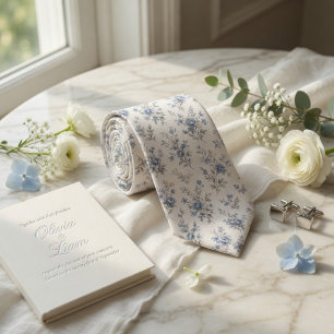 Ouderwetse Stofblauwe Waterverf Bloemen Stropdas