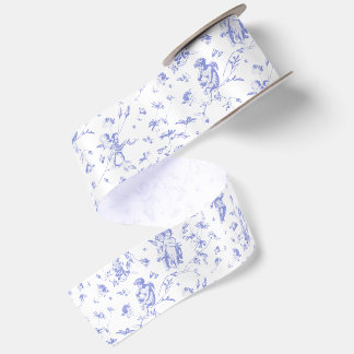 Ouderwetse stoffige blauwe Cupido engelen bloemmot Lint