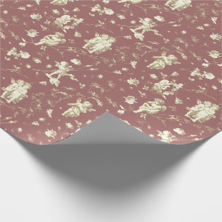 Ouderwetse stoffige roze beige Cupid engelen bloem Cadeaupapier
