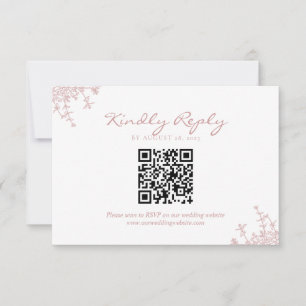 Ouderwetse stoffige roze bloemenkroon QR-code brui RSVP Kaartje
