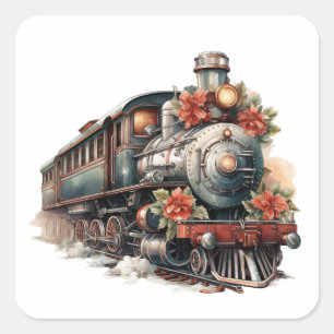 Ouderwetse stoomtrein retro kerst vierkante sticker