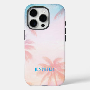 Ouderwetse strand zonsondergang palmbomen pastel iPhone 16 pro hoesje