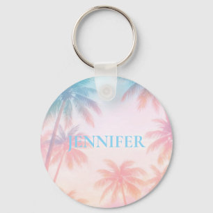 Ouderwetse strand zonsondergang palmbomen pastel sleutelhanger