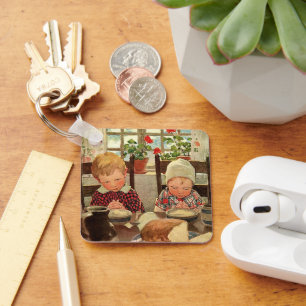 Ouderwetse Thanksgiving, dankbare kinderen Sleutelhanger