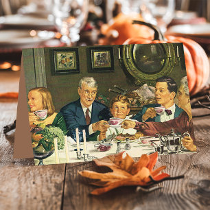 Ouderwetse Thanksgiving-dinnerfamilie Feestdagen Kaart