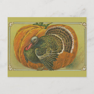 Ouderwetse Thanksgiving-groet kalkoen en pompoen Briefkaart