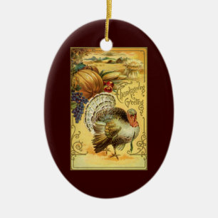 Ouderwetse Thanksgiving-groeten met kalkoen Keramisch Ornament